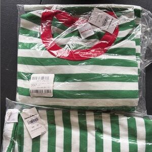 Hanna Andersson Green and White Striped Christmas pajamas